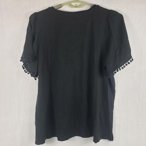 Belle By Kim Gravel Shirt Womens XL Black Slub Knit Flutter Sleeve V Neck Top - Picture 4 of 11